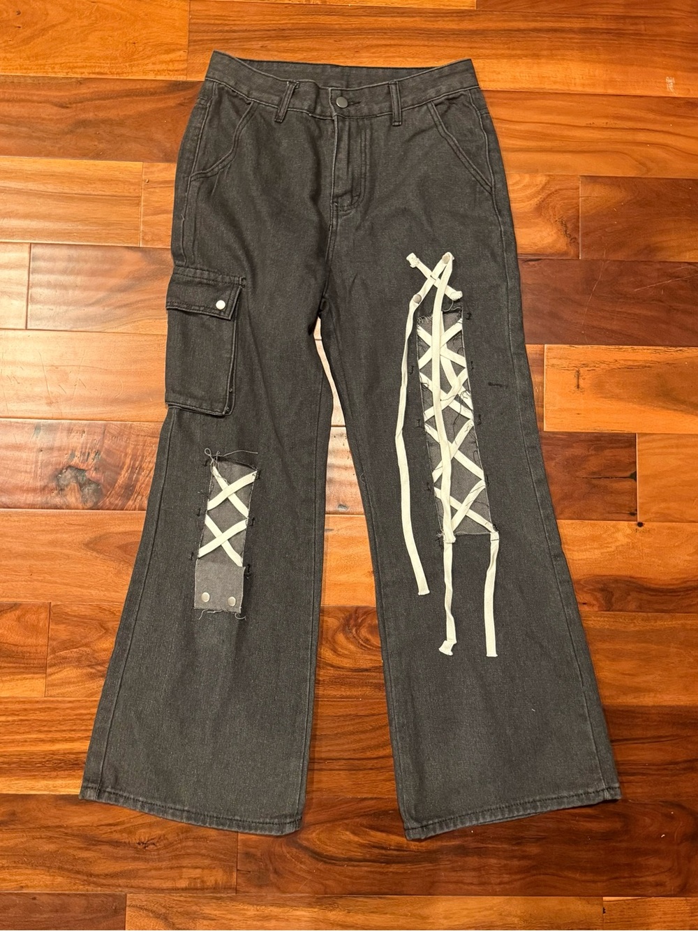 XL NEW Black Lace-Up Detail Wide Leg Jeans - fits like size 10/12